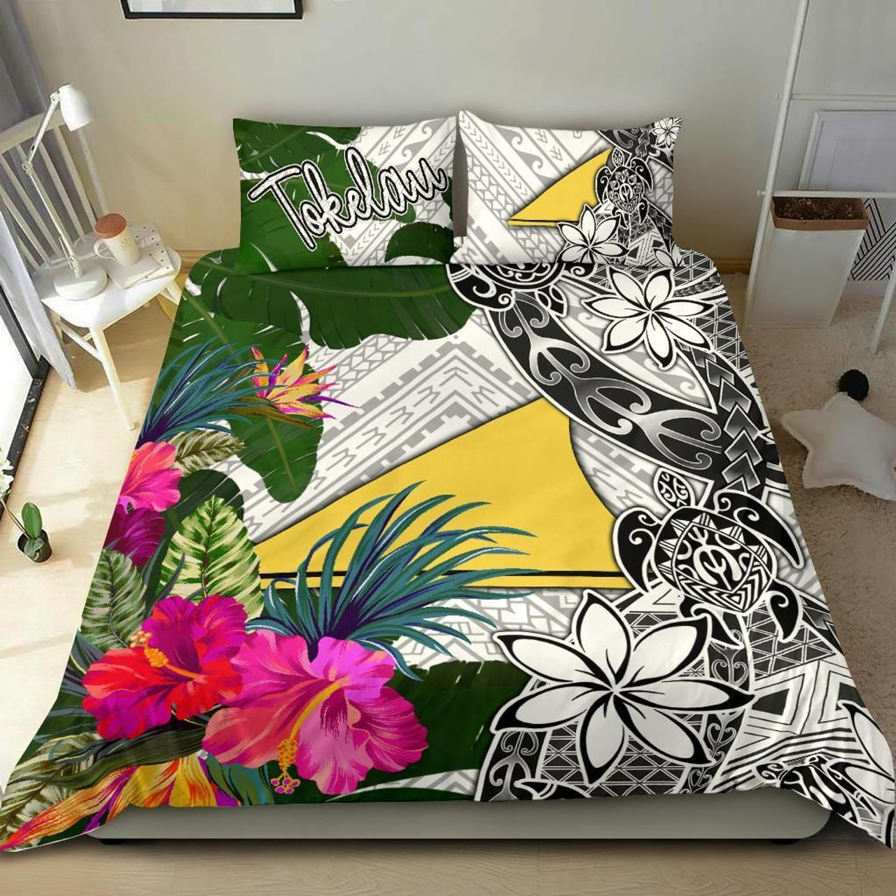 Tokelau Bedding Set White - Turtle Plumeria Banana Leaf 3