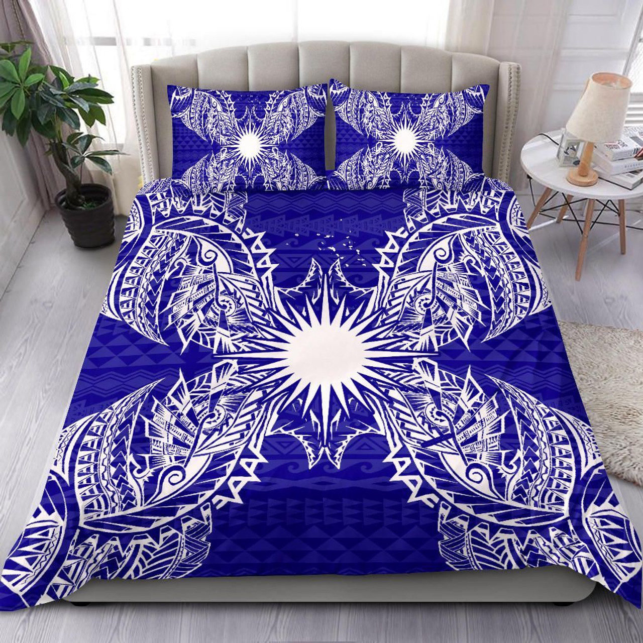 Polynesian Bedding Set - Marshall Islands Duvet Cover Set Map Blue 1