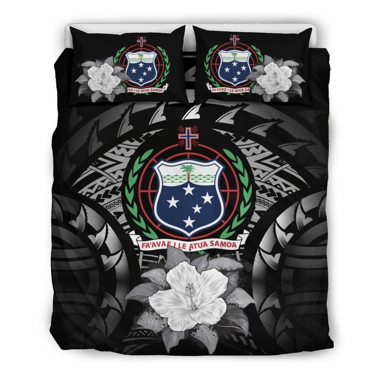 Samoa Duvet Cover Set - Samoa Coat Of Arms & Gray Hibiscus 2