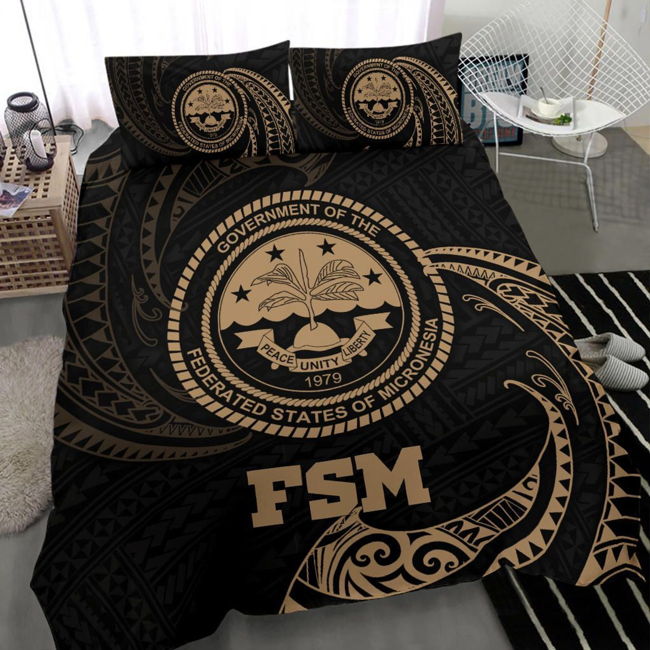 Polynesian Bedding Set - Federated States Of Micronesia Duvet Cover Set Gold Tribal Wave 3
