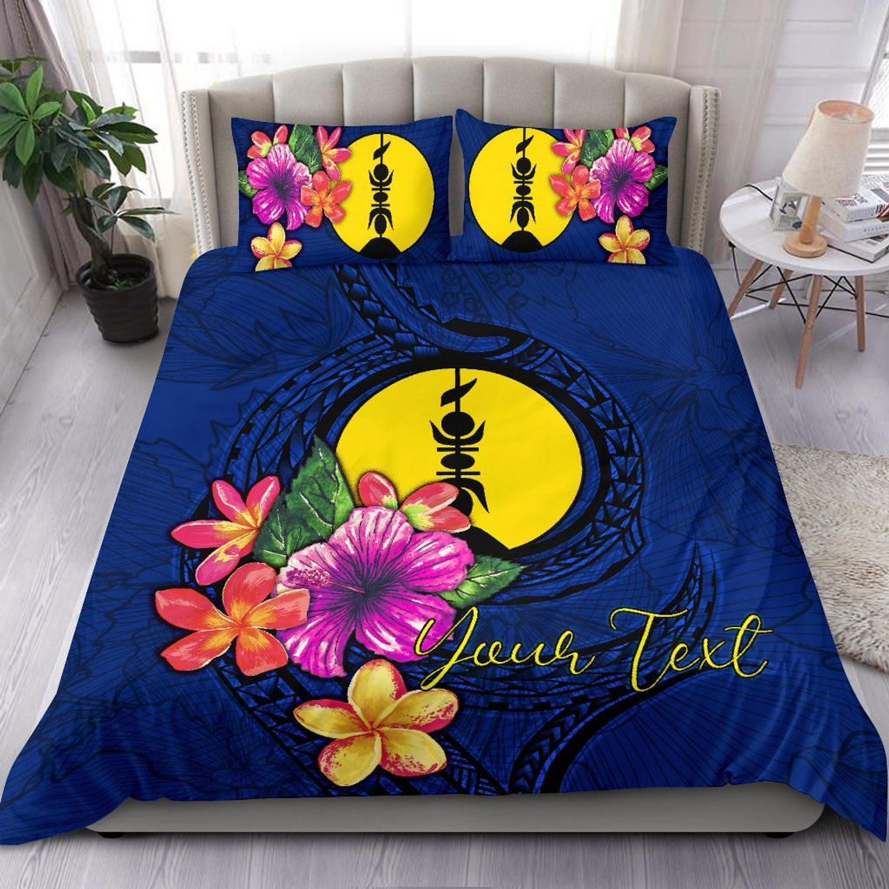Polynesian Custom Personalised Bedding Set - New Caledonia Duvet Cover Set Floral With Seal Blue 1