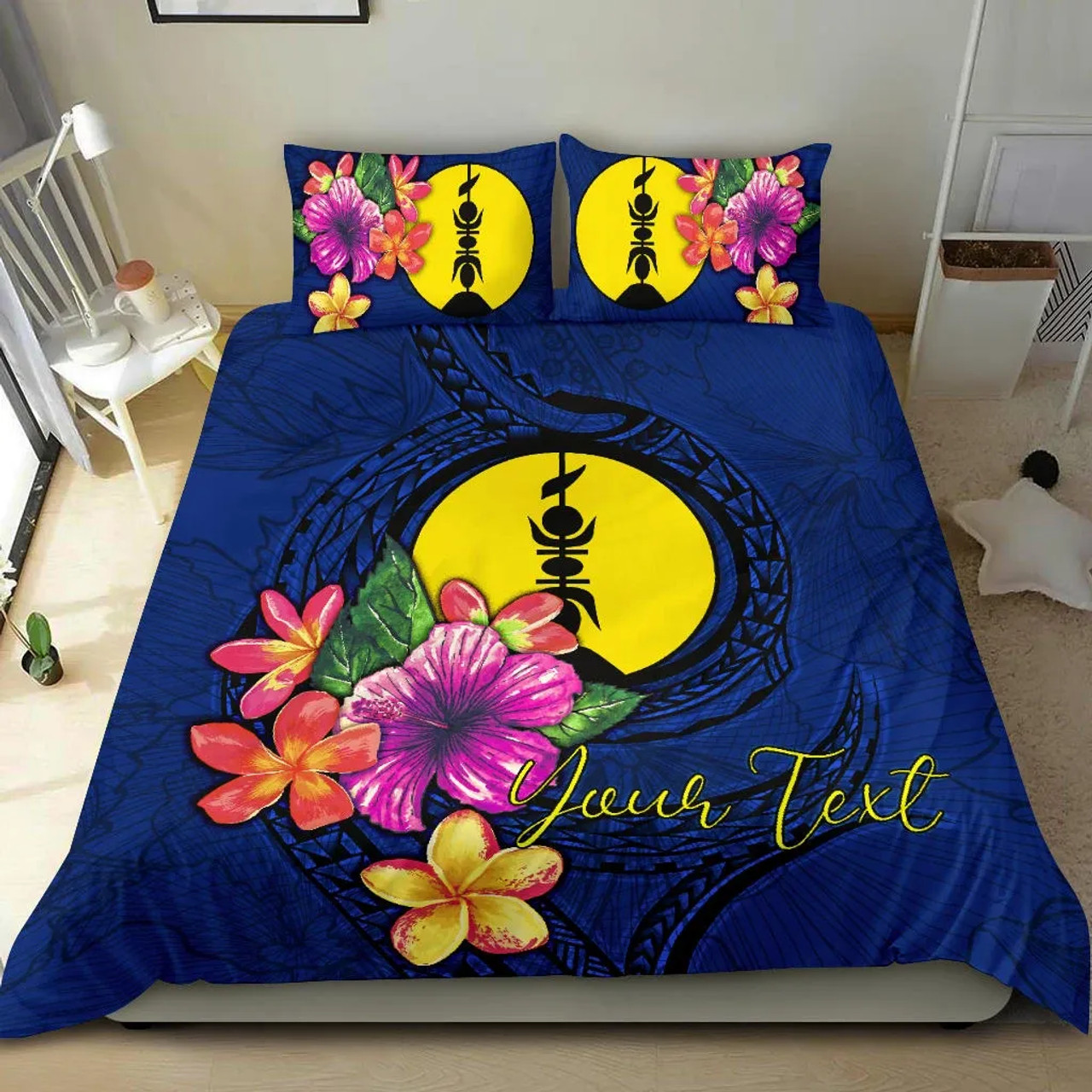Polynesian Custom Personalised Bedding Set - New Caledonia Duvet Cover Set Floral With Seal Blue 2