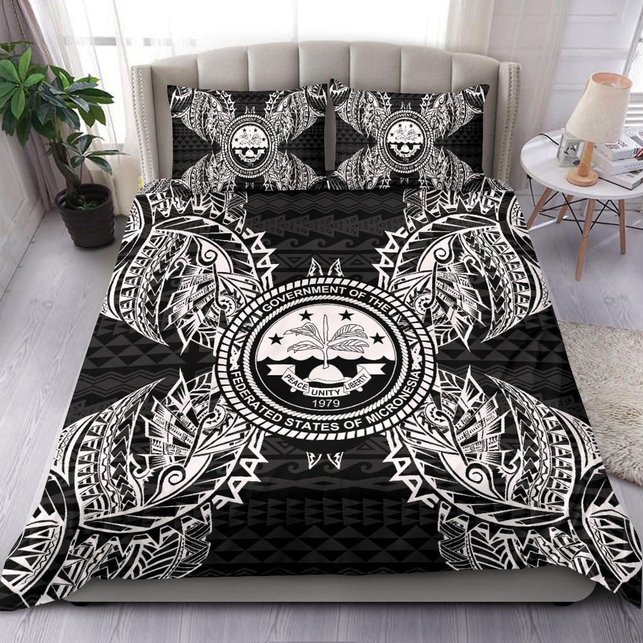 Polynesian Bedding Set - Federated States Of Micronesian Duvet Cover Set Map Black 1