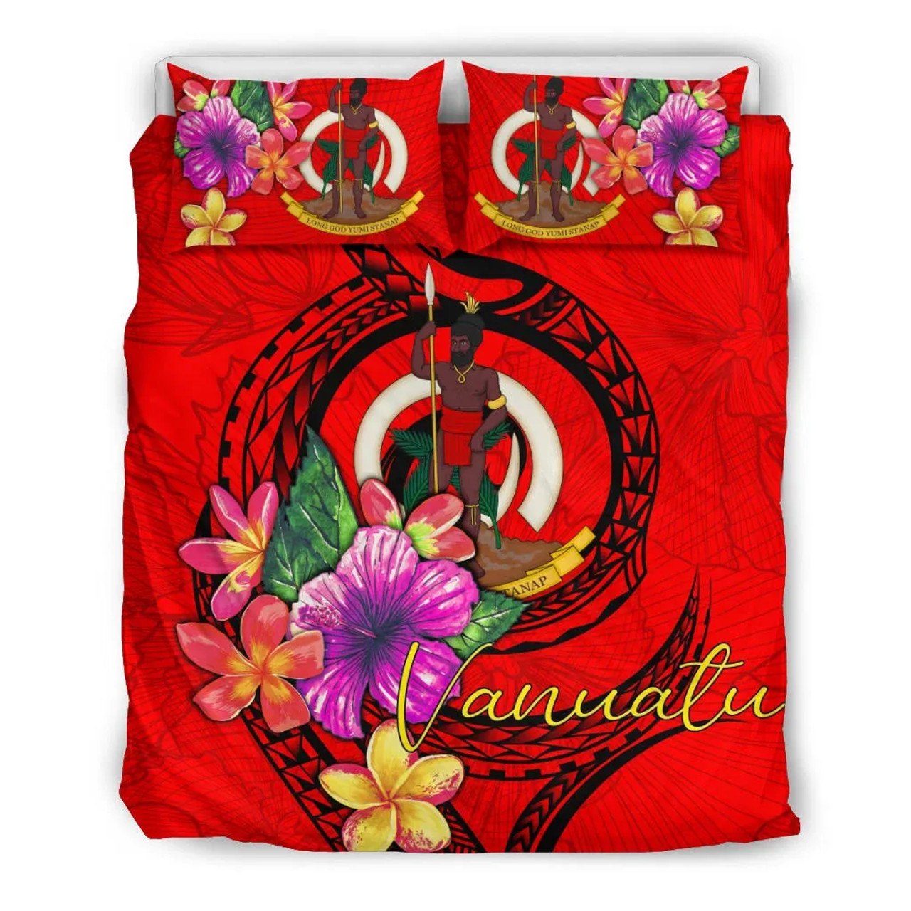 Vanuatu Polynesian Bedding Set - Floral With Seal Red 3