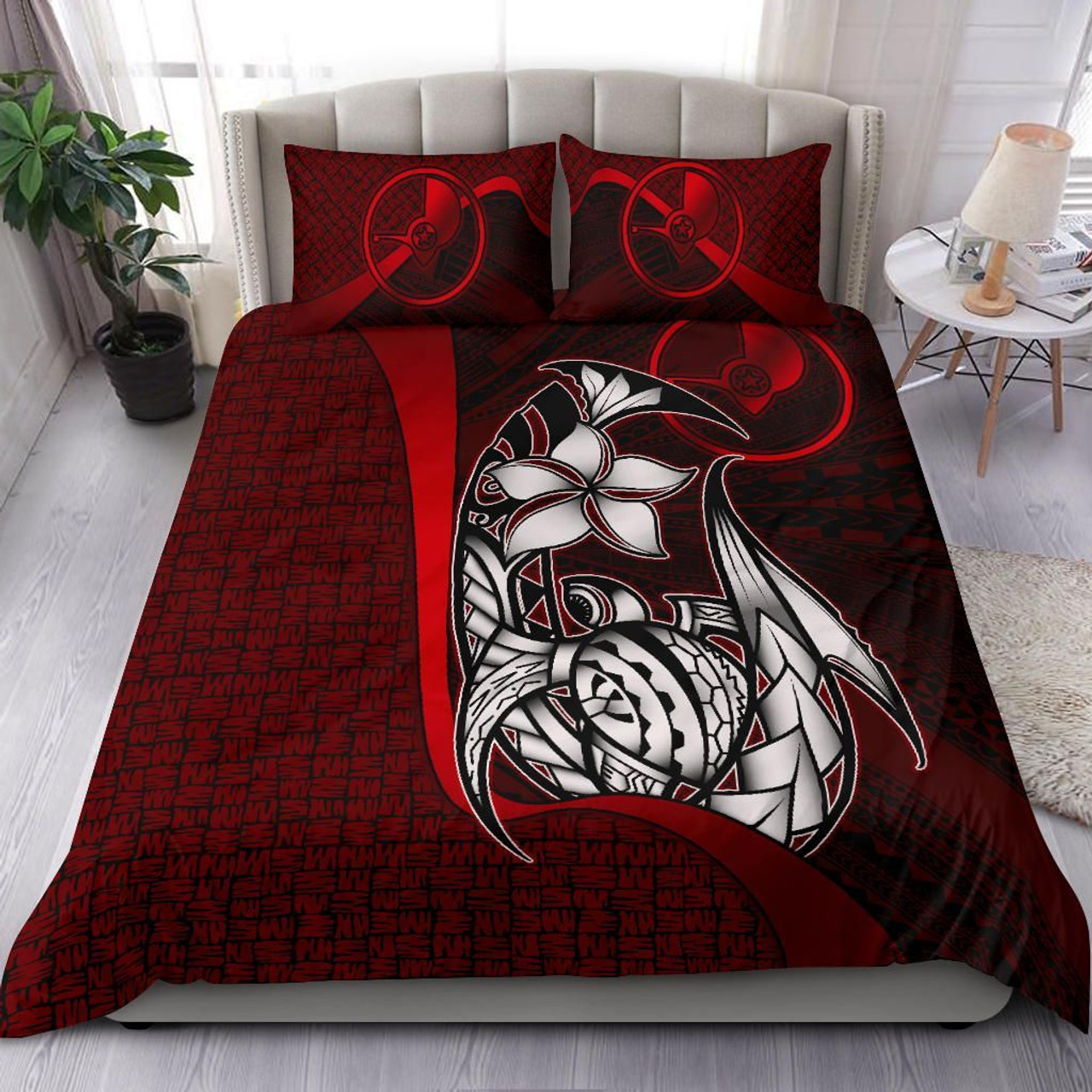 Yap Micronesian Bedding Set Red - Turtle With Hook 1