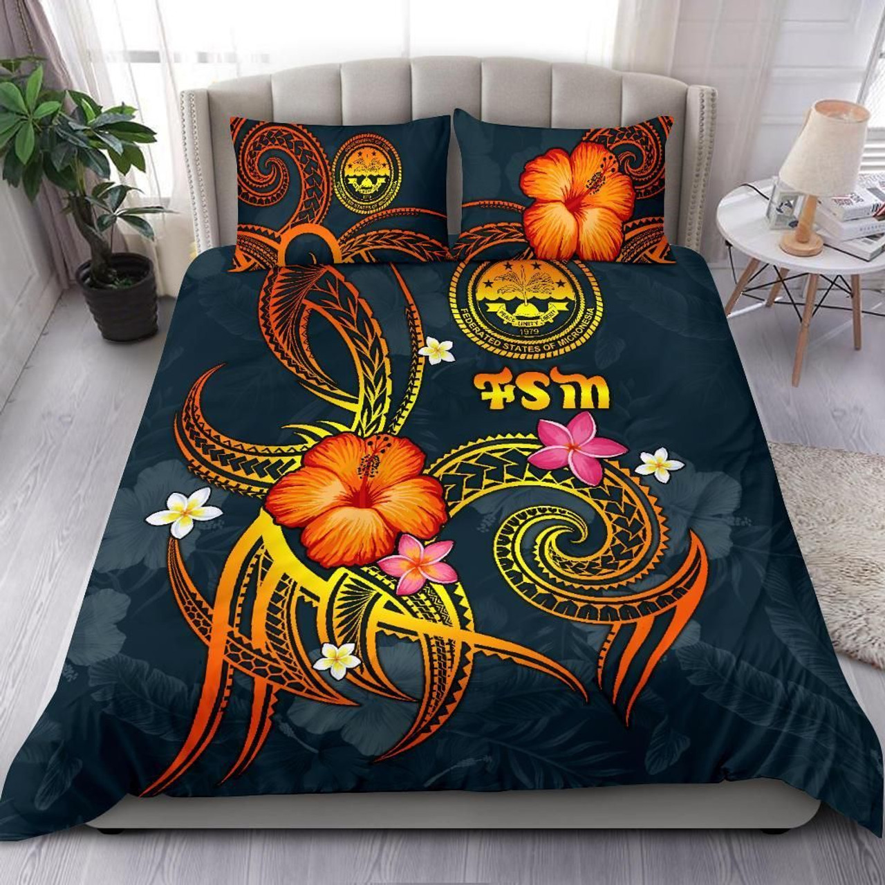 Federated States Of Micronesia Polynesian Bedding Set - Legend Of FSM (Blue) 1