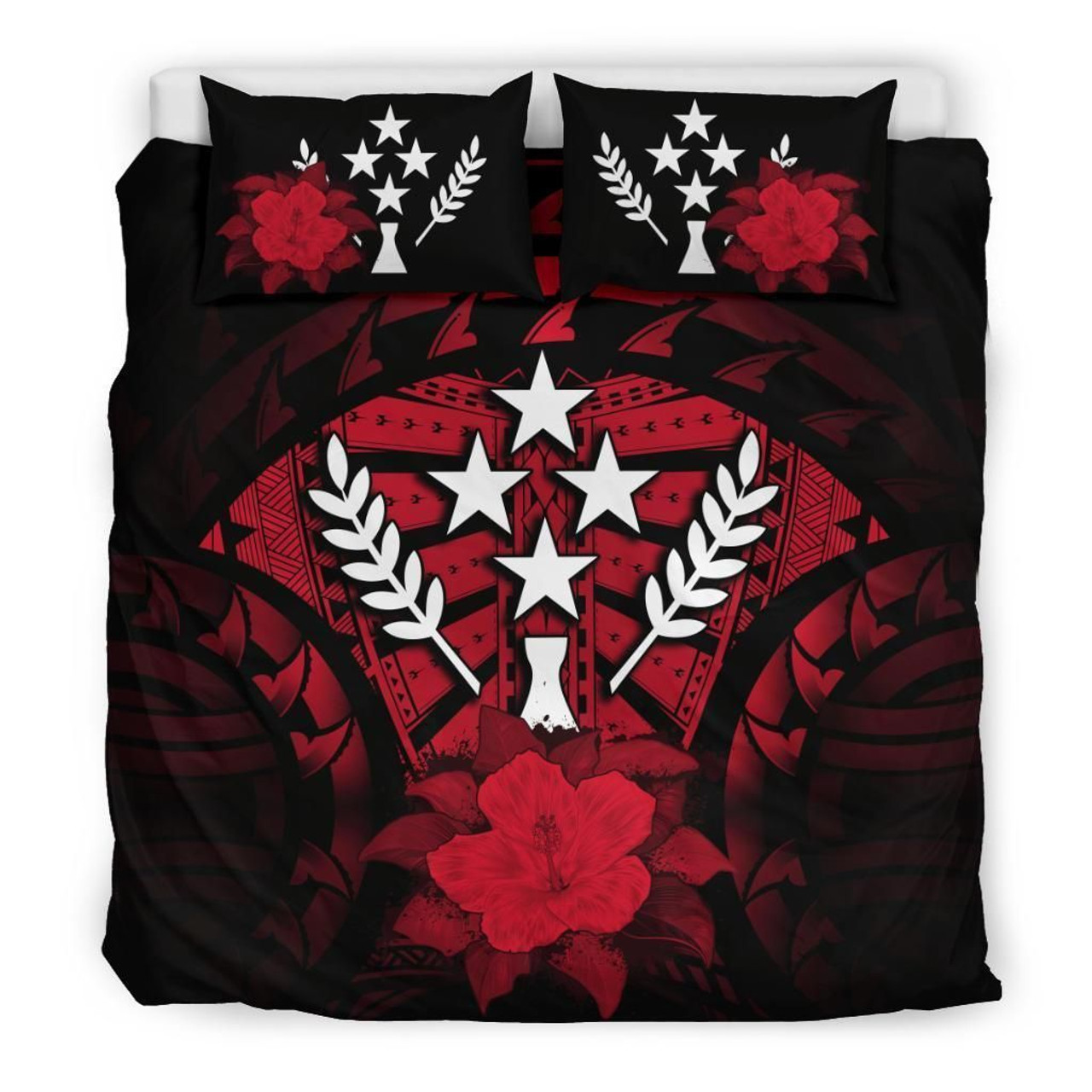 Kosrae Duvet Cover Set - Kosrae Flag & Red Hibiscus 1