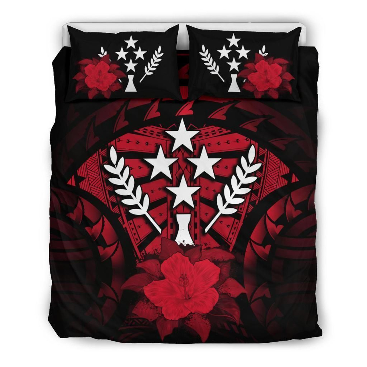 Kosrae Duvet Cover Set - Kosrae Flag & Red Hibiscus 2