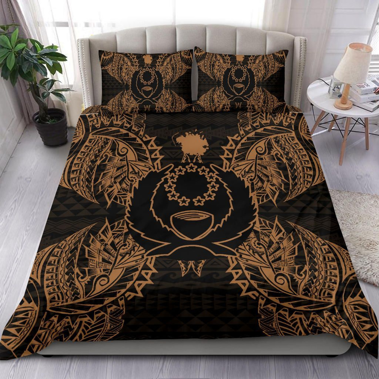 Polynesian Bedding Set - Pohnpei Duvet Cover Set Map Gold 1