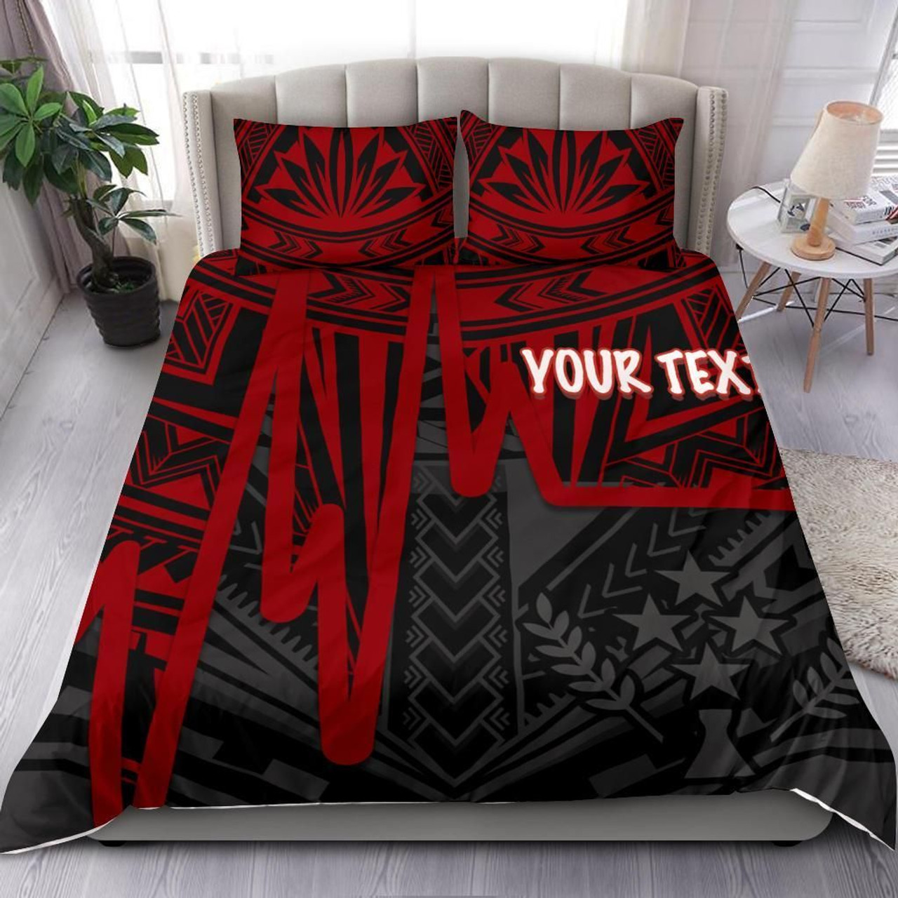 Kosrae Personalised Bedding Set - Kosrae Seal In Heartbeat Patterns Style (Red) 1