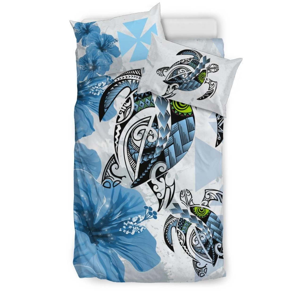 Polynesian Duvet Cover Set - Wallis And Futuna Bedding Set Polynesia Turtle Hibiscus Blue 2