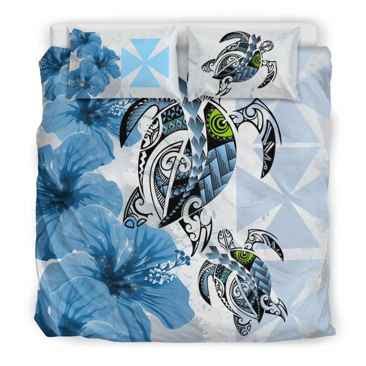 Polynesian Duvet Cover Set - Wallis And Futuna Bedding Set Polynesia Turtle Hibiscus Blue 3