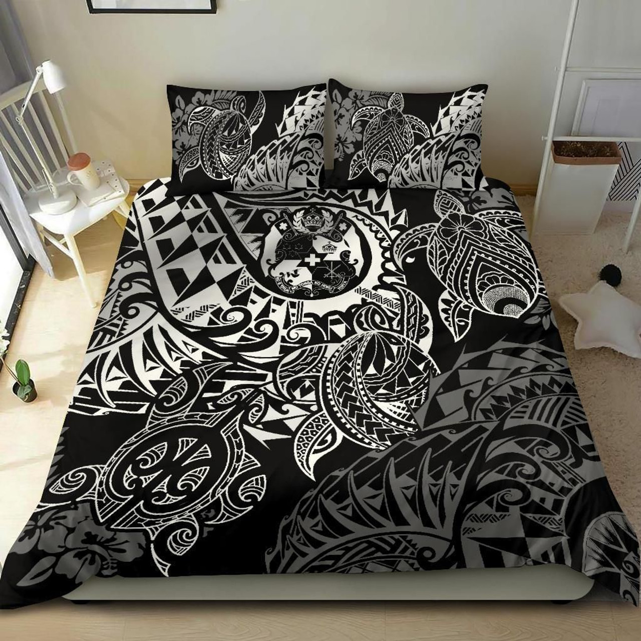 Polynesian Duvet Cover - Tonga Bedding Set - White Turtle Flowing 1