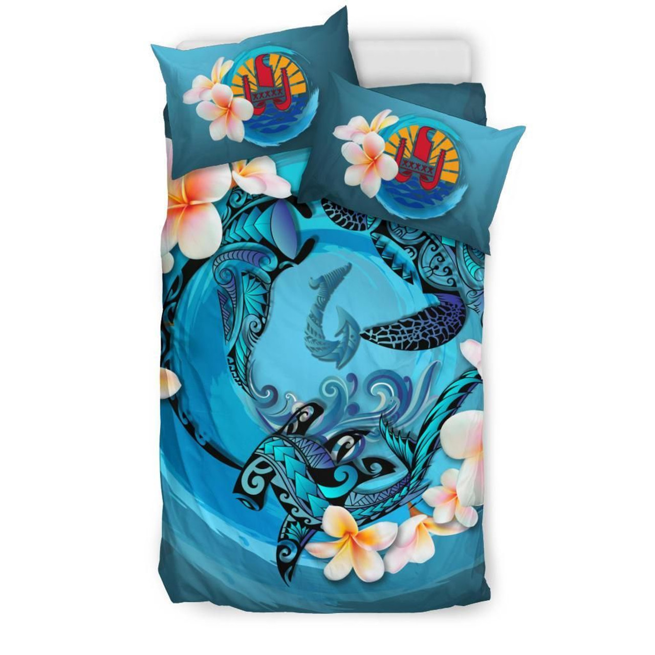 Polynesian Duvet Cover Set - Tahiti Bedding Set Blue Plumeria Animal Tattoo 3