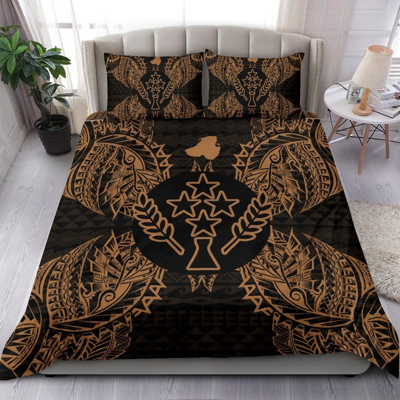 Polynesian Bedding Set - Kosrae Duvet Cover Set Map Gold 1