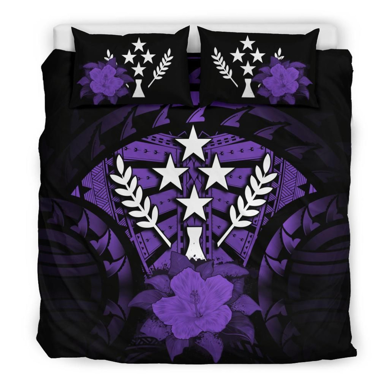 Kosrae Duvet Cover Set - Kosrae Flag & Purple Hibiscus 1