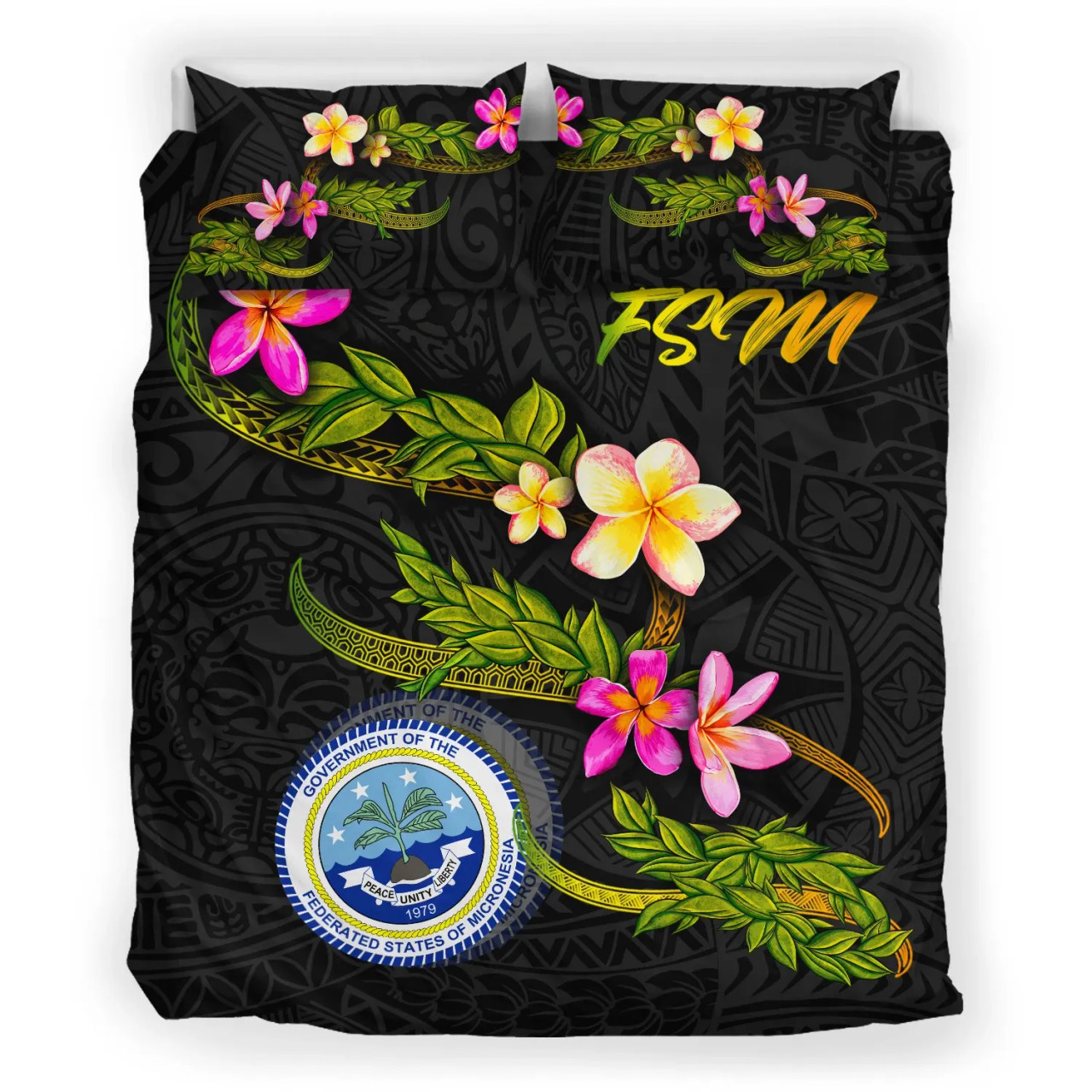 Federated States Of Micronesia Polynesian Bedding Set - Plumeria Tribal 3