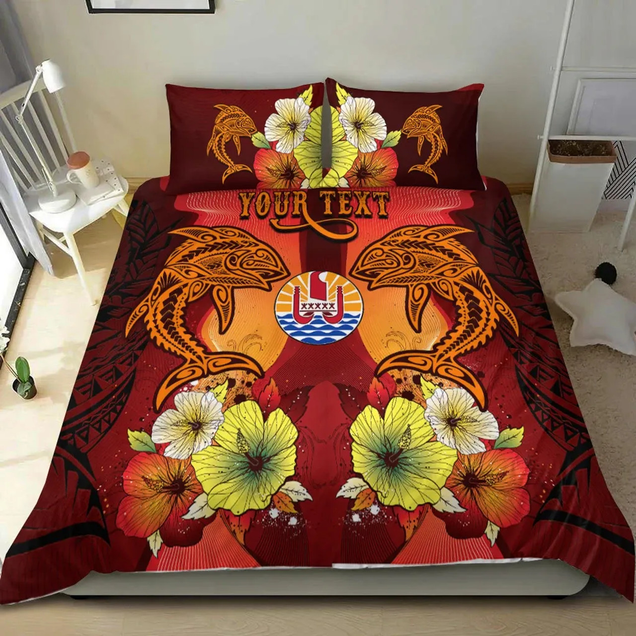 Tuvalu Custom Personalised Bedding Set White - Turle Plumeria Banana Leaf 6