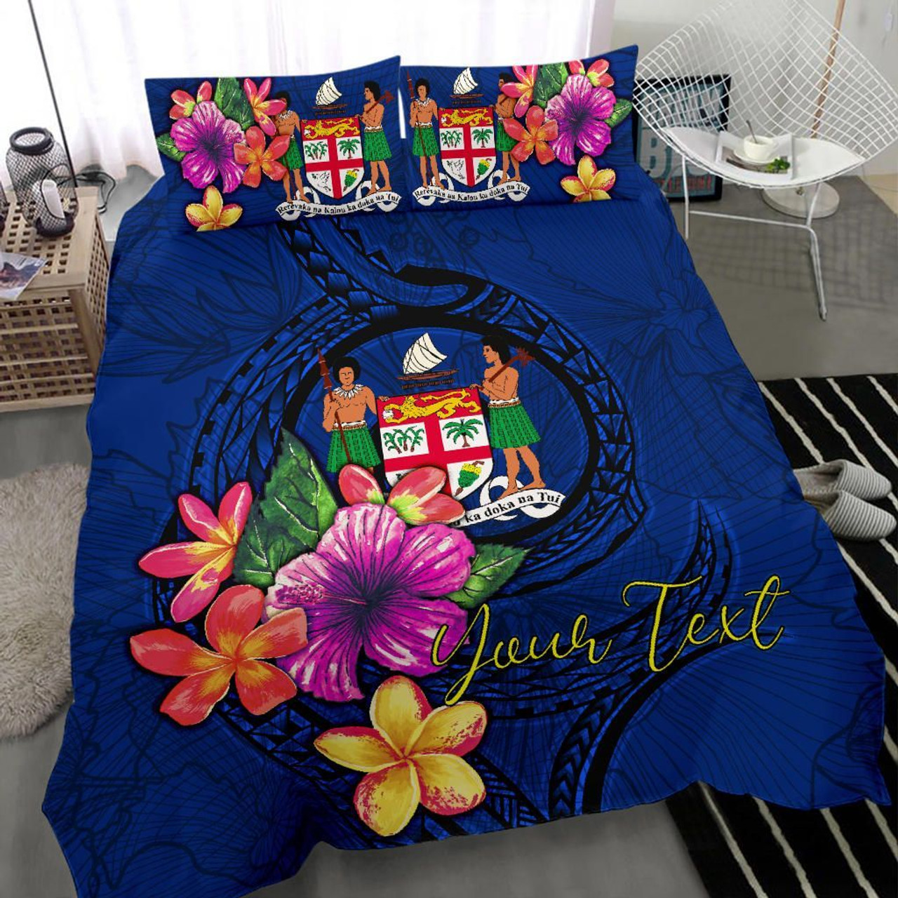 Polynesian Custom Personalised Bedding Set - Fiji Duvet Cover Set Floral With Seal Blue 3