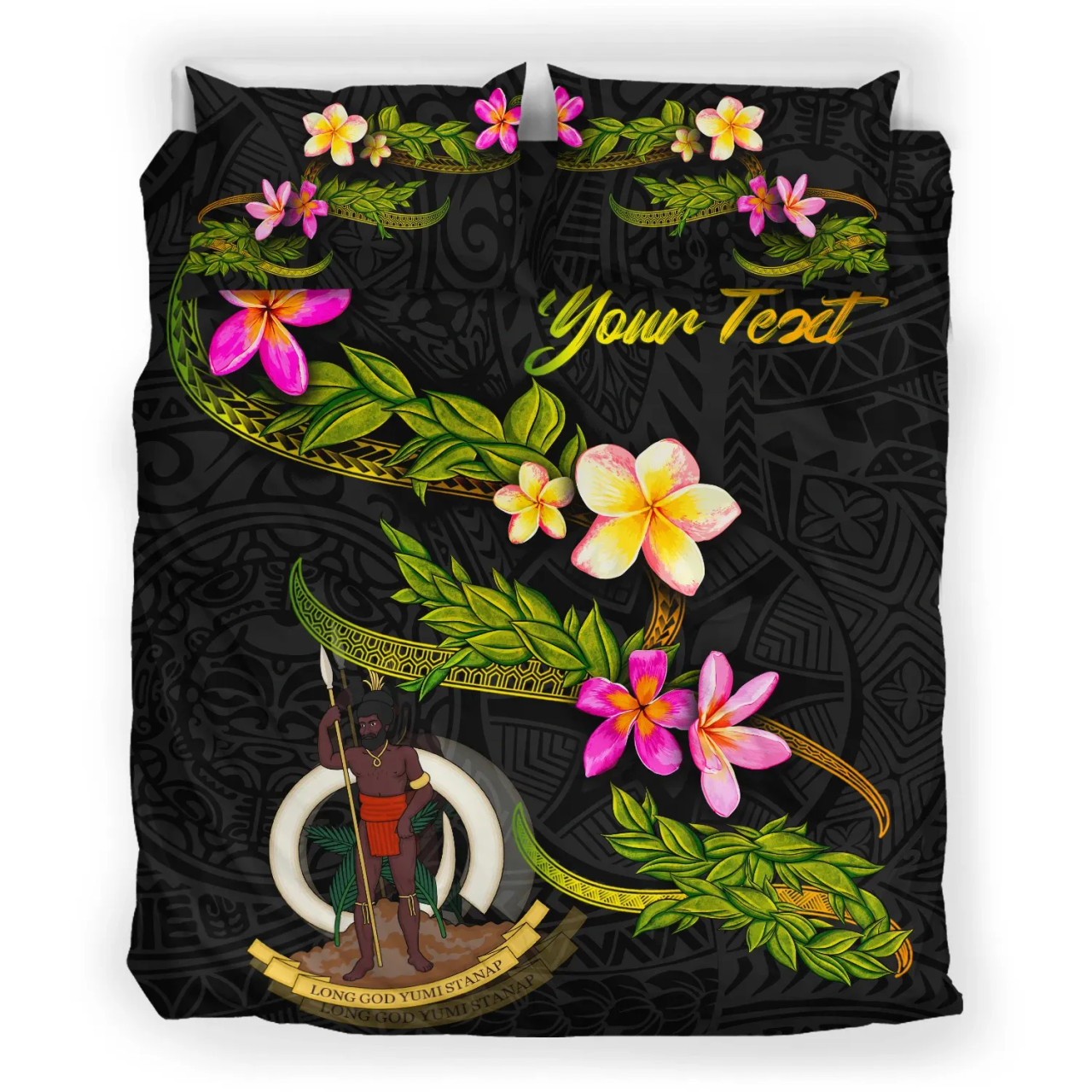 Vanuatu Polynesian Custom Personalised Bedding Set - Plumeria Tribal 3