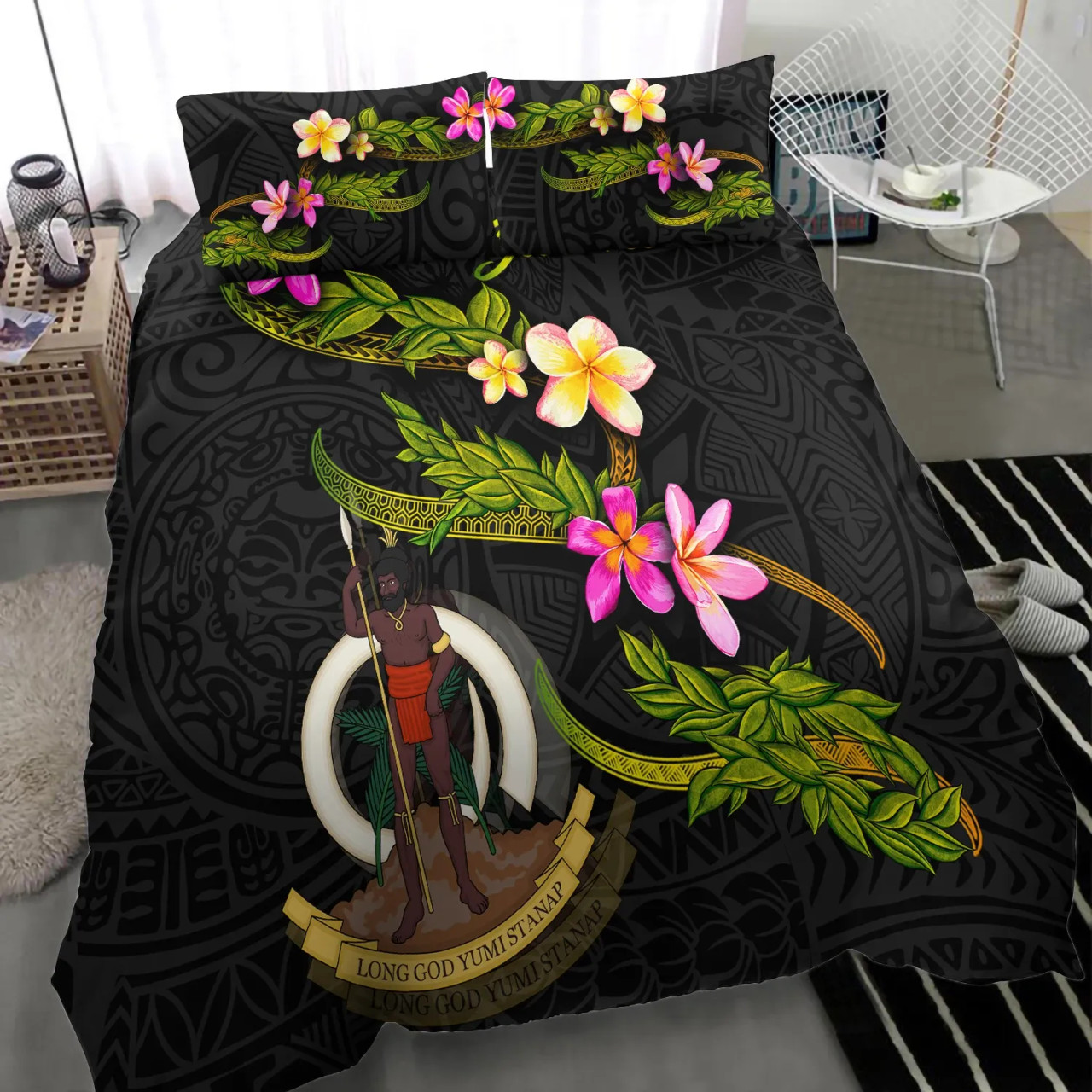 Cook Islands Polynesian Bedding Set - Plumeria Tribal 6