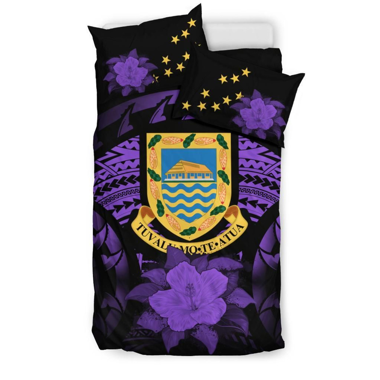 Tuvalu Duvet Cover Set - Tuvalu Coat Of Arms & Purple Hibiscus 3