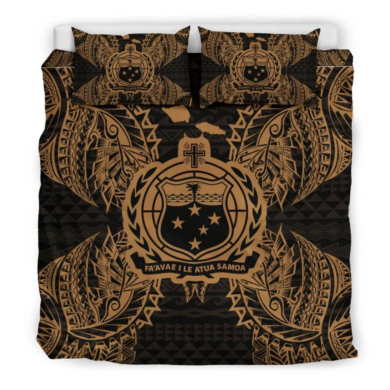 Polynesian Bedding Set - Samoa Duvet Cover Set Map Gold 3