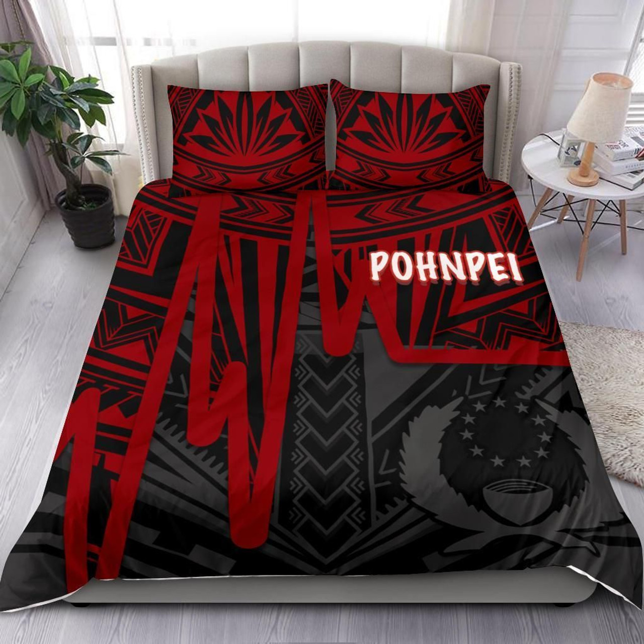 Pohnpei Bedding Set - Pohnpei Seal In Heartbeat Patterns Style (Red) 2