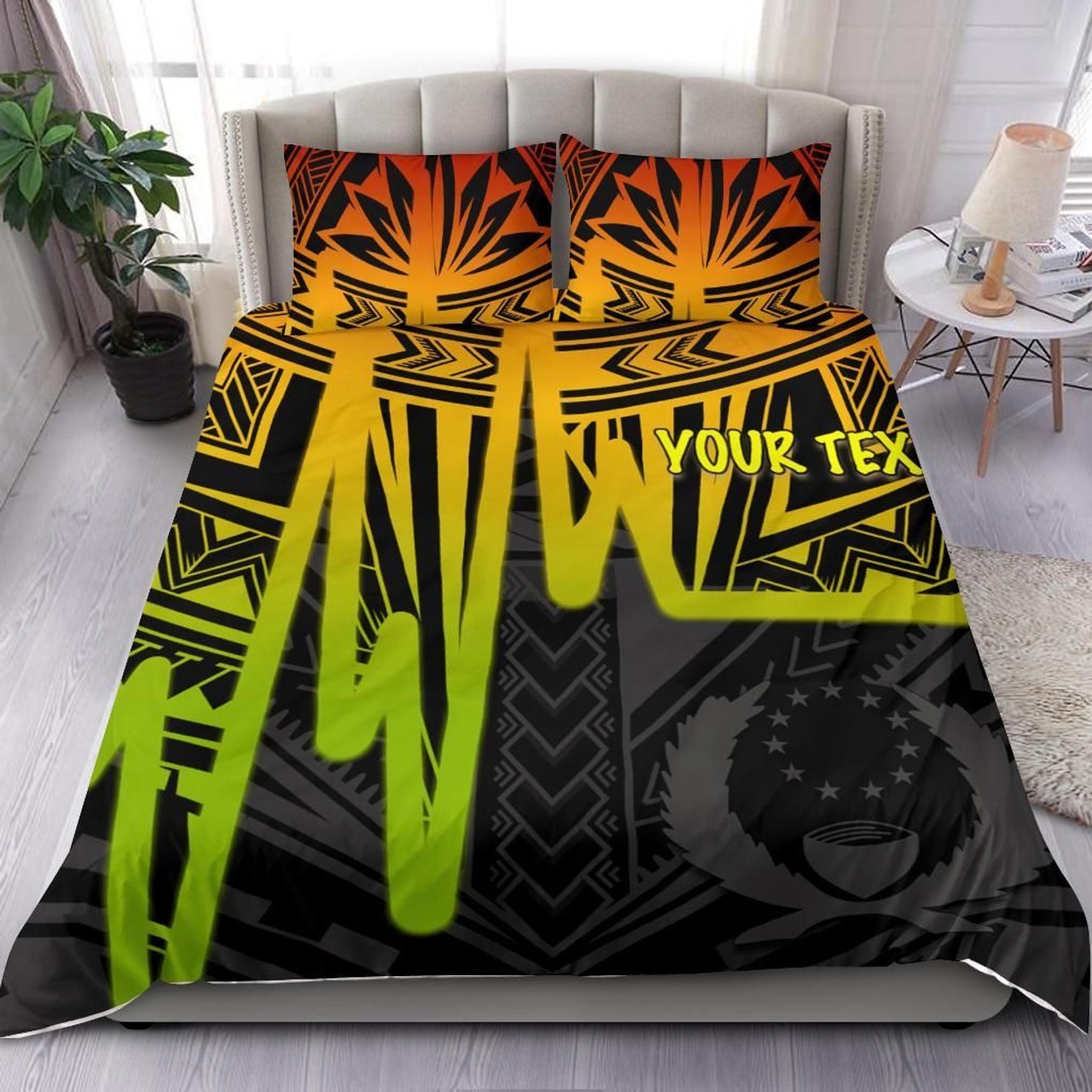 Pohnpei Bedding Set - Pohnpei Coat Of Arms & Polynesian Tropical Flowers White 5