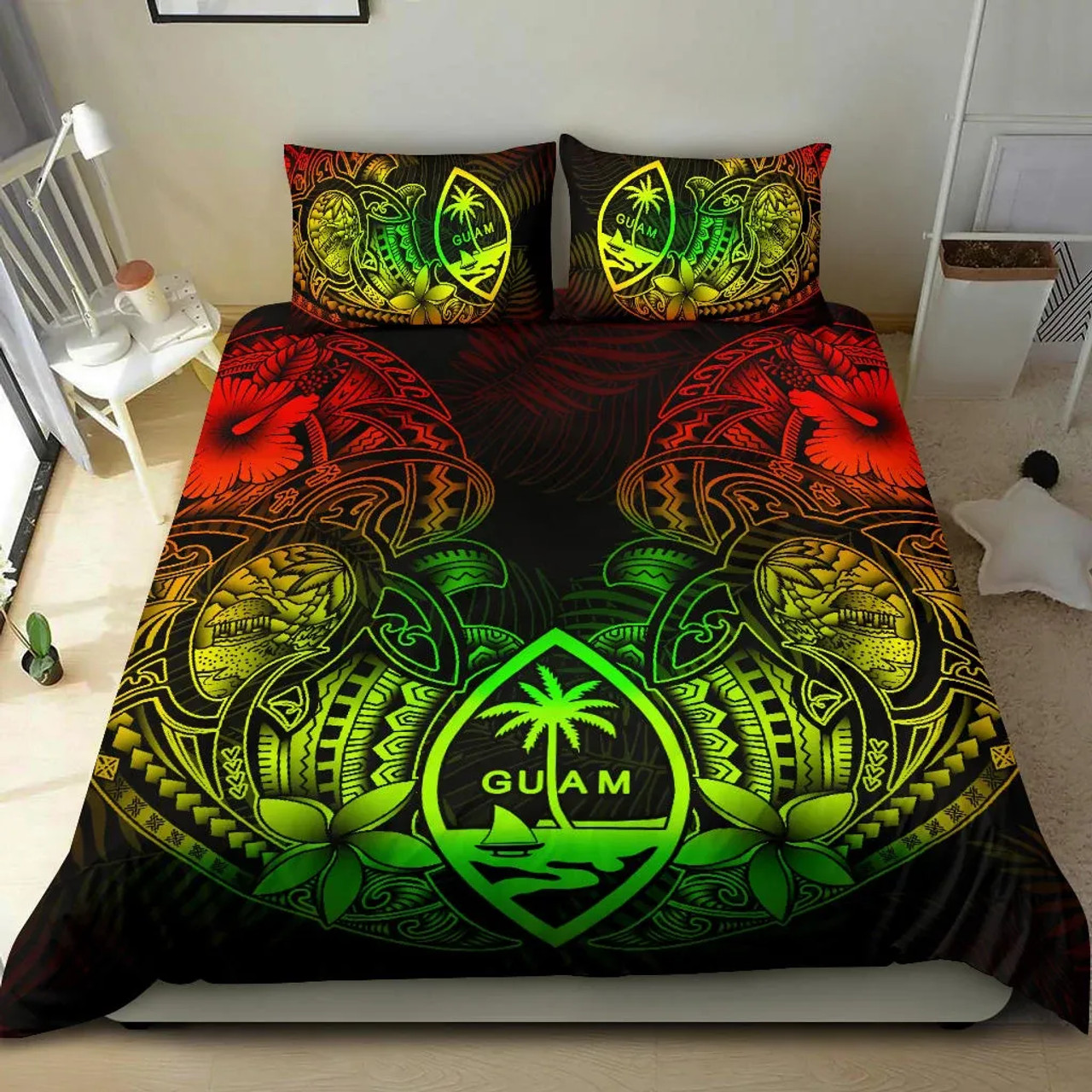 Polynesian Bedding Set - Guam Duvet Cover Sets - Reggae Turtle Homeland Notext 1