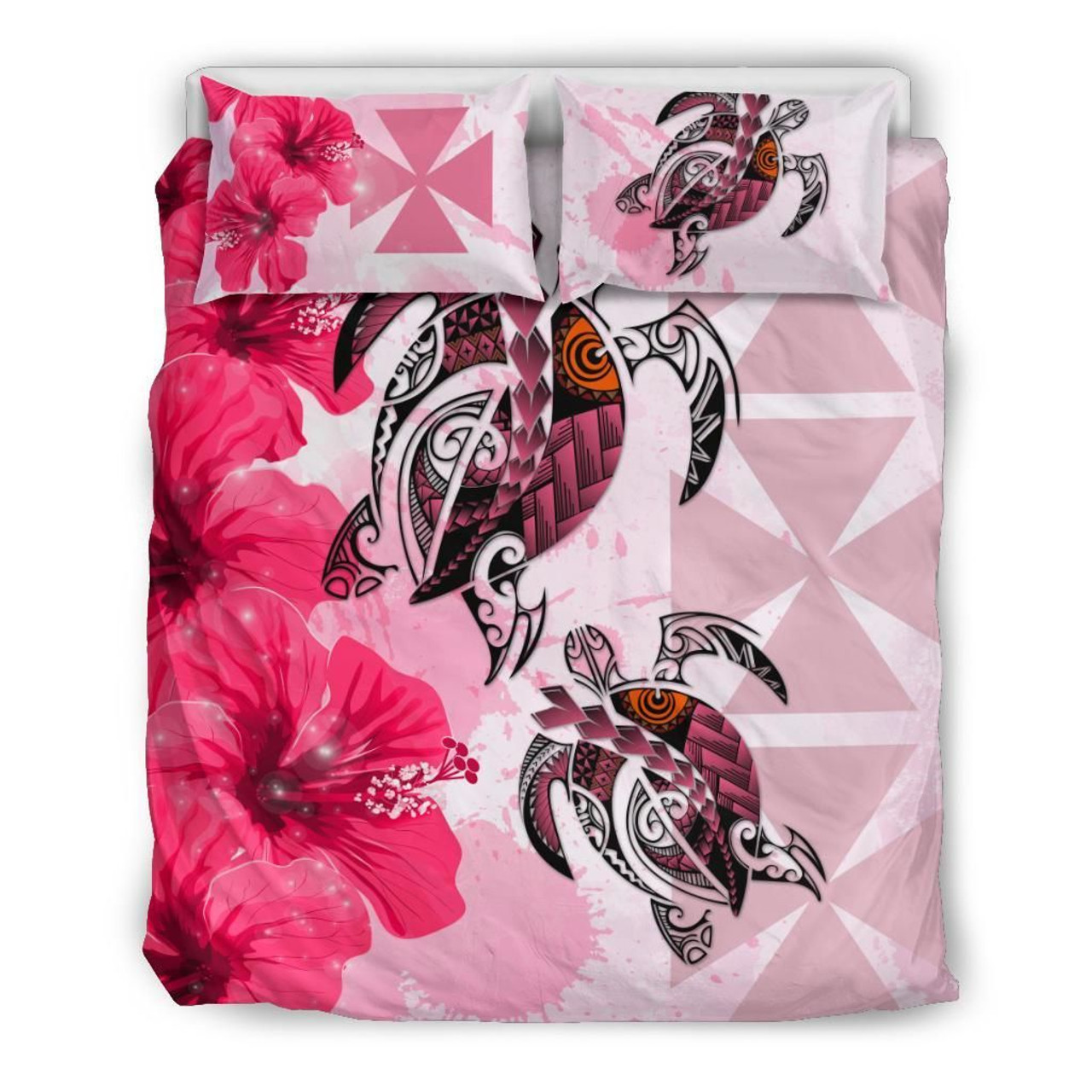 Polynesian Duvet Cover Set - Wallis And Futuna Bedding Set Polynesia Turtle Hibiscus Pink 1