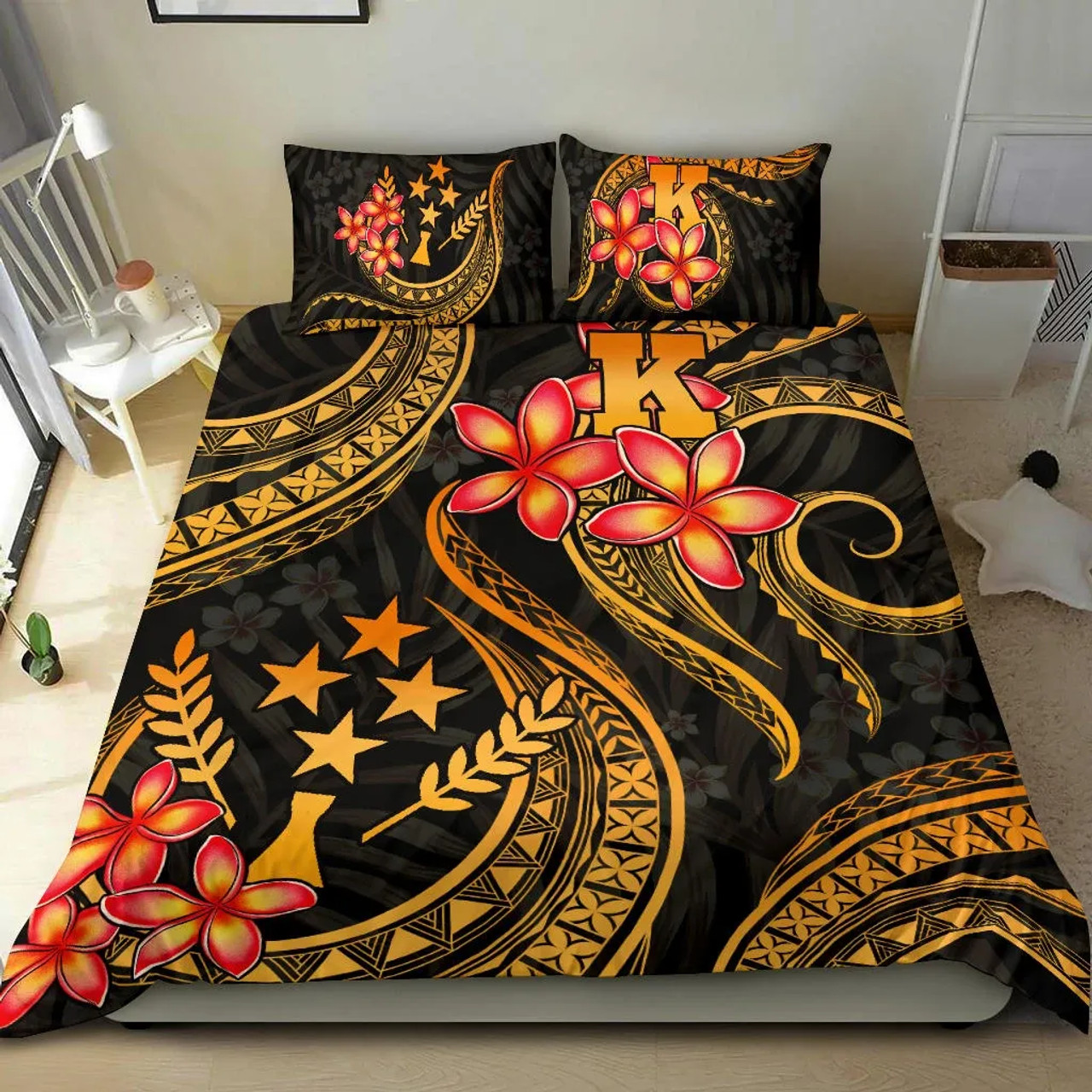 Gambier Islands Duvet Cover Set - Polynesian Tattoo Gold 5