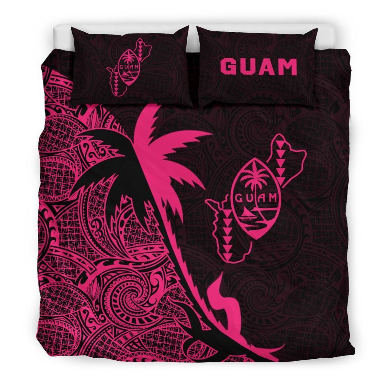 Guam Duvet Cover Set - Guam Coat Of Arms & Coconut Tree Pink 1
