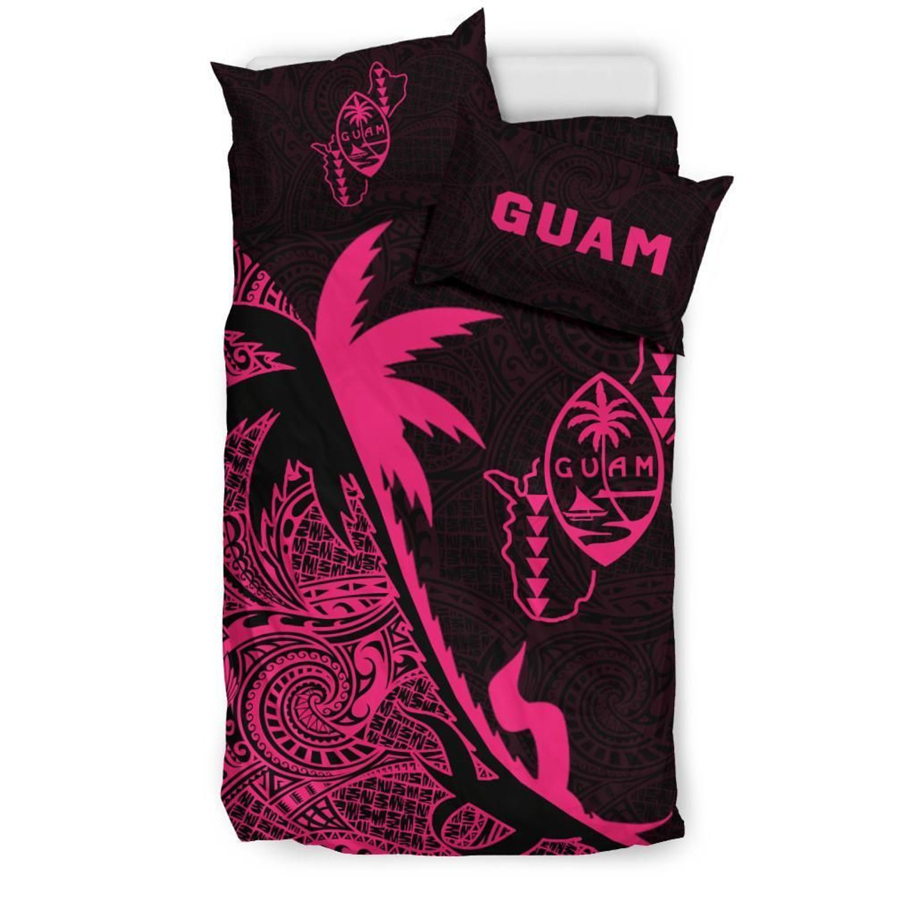 Guam Duvet Cover Set - Guam Coat Of Arms & Coconut Tree Pink 3