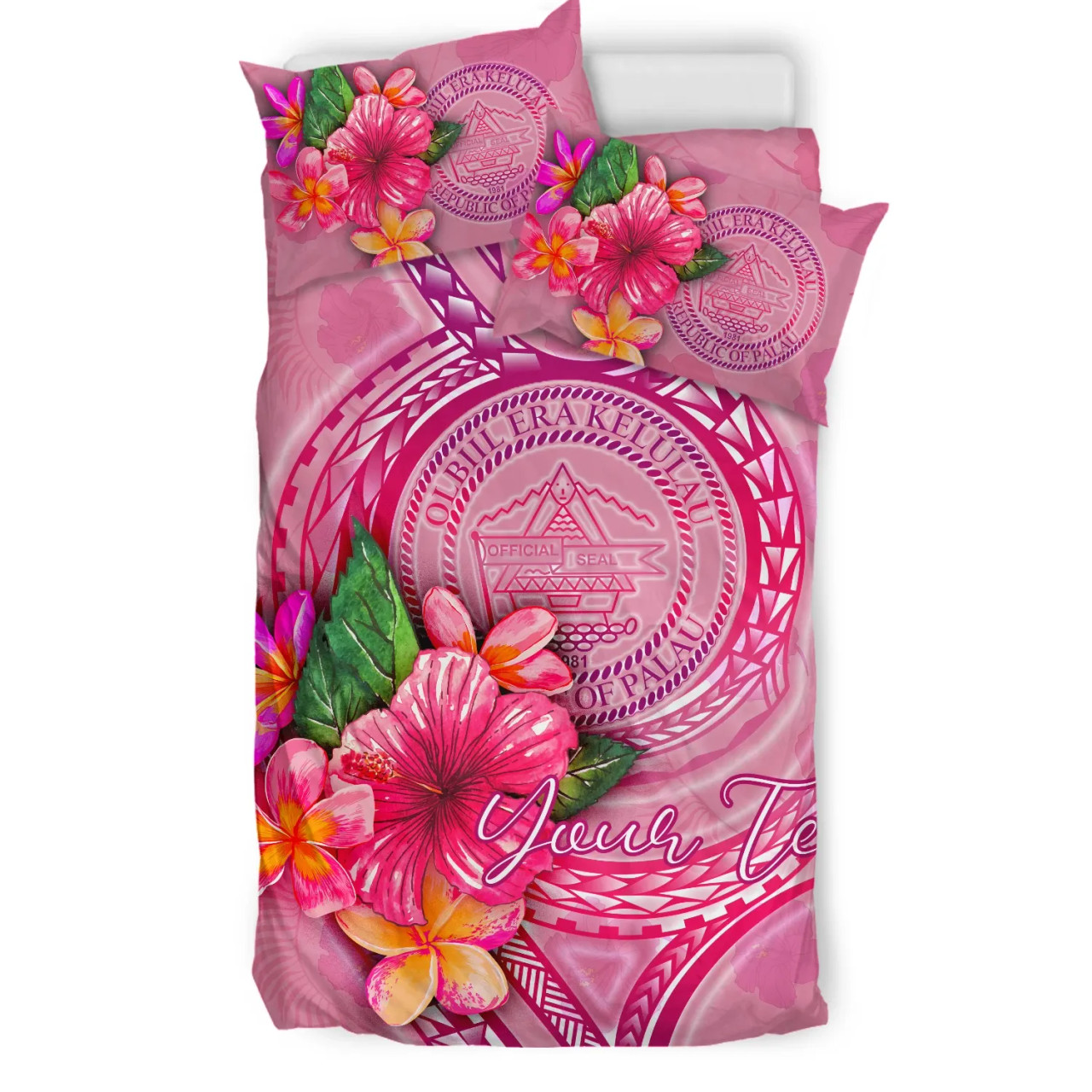 Palau Polynesian Bedding Set - Floral With Seal Pink 3