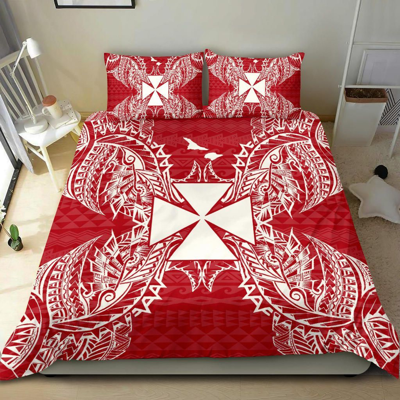 Polynesian Bedding Set - Wallis And Futuna Duvet Cover Set Map Red White 2