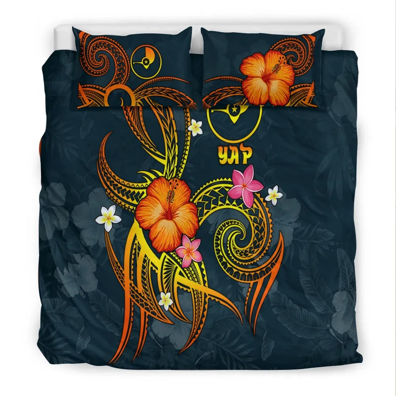 Federated States Of Micronesia Polynesian Bedding Set - Turtle With Blooming Hibiscus Red 4