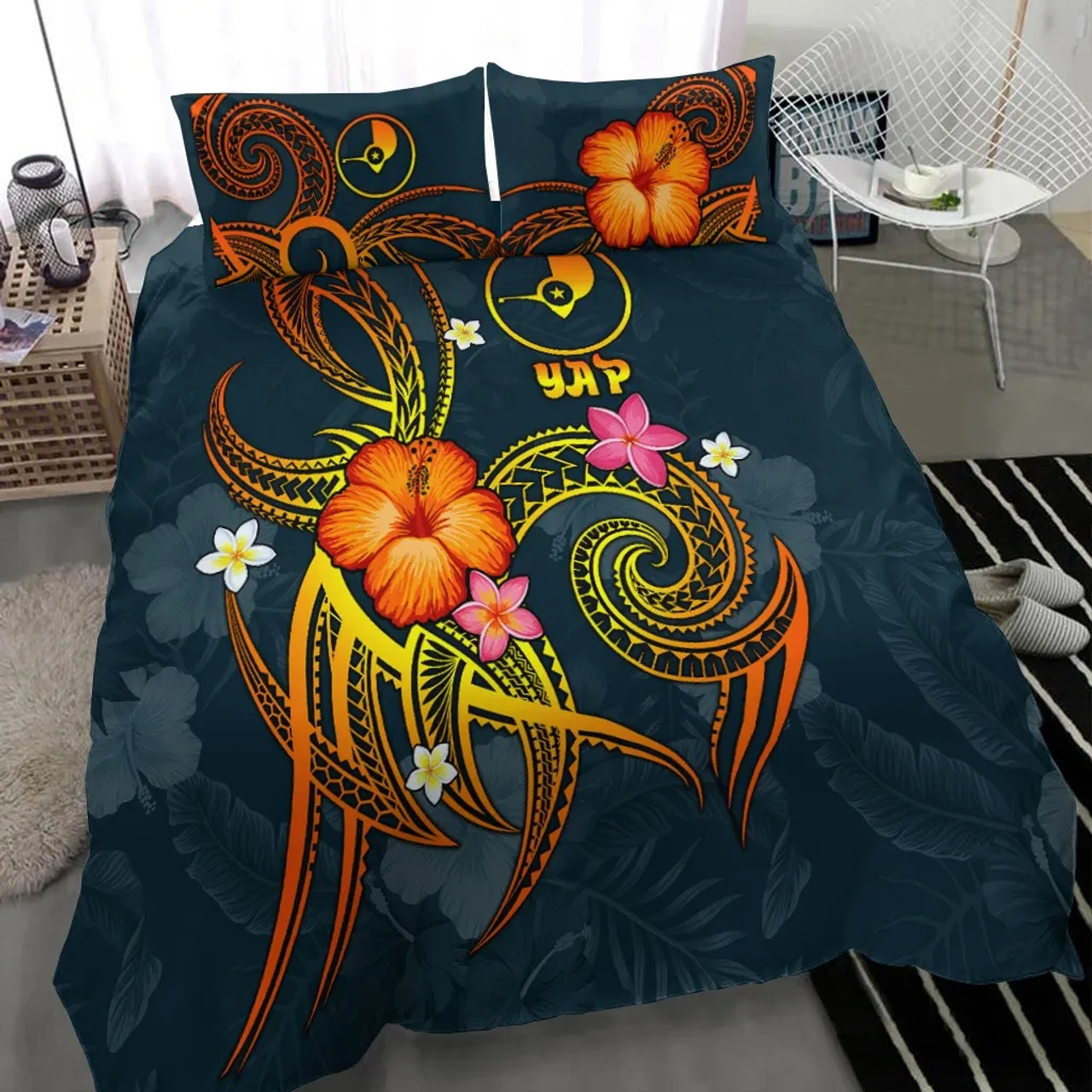 Federated States Of Micronesia Polynesian Bedding Set - Turtle With Blooming Hibiscus Red 5