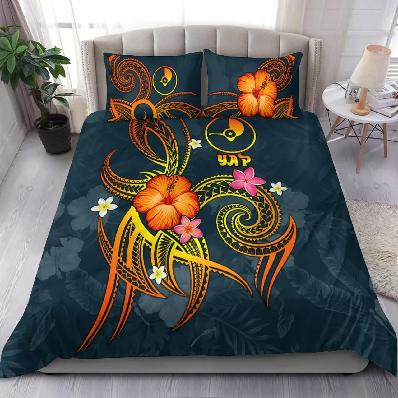 Federated States Of Micronesia Polynesian Bedding Set - Turtle With Blooming Hibiscus Red 6