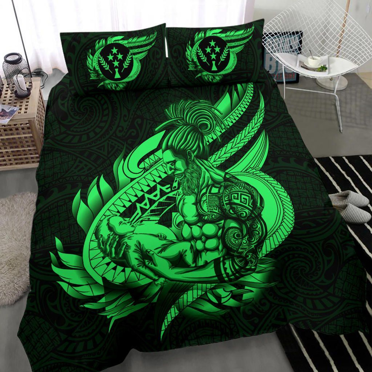 Polynesian Bedding Set - Kosrae Duvet Cover Set Father And Son Green 1