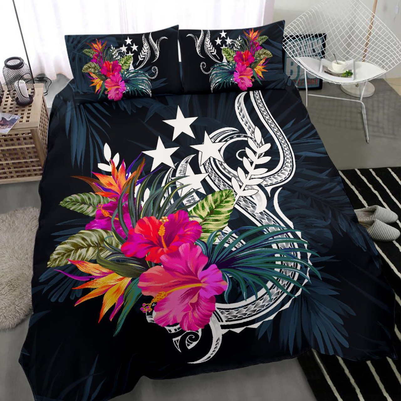 Polynesian Bedding Set - Kosrae Duvet Cover Set Tropical Flowers 3