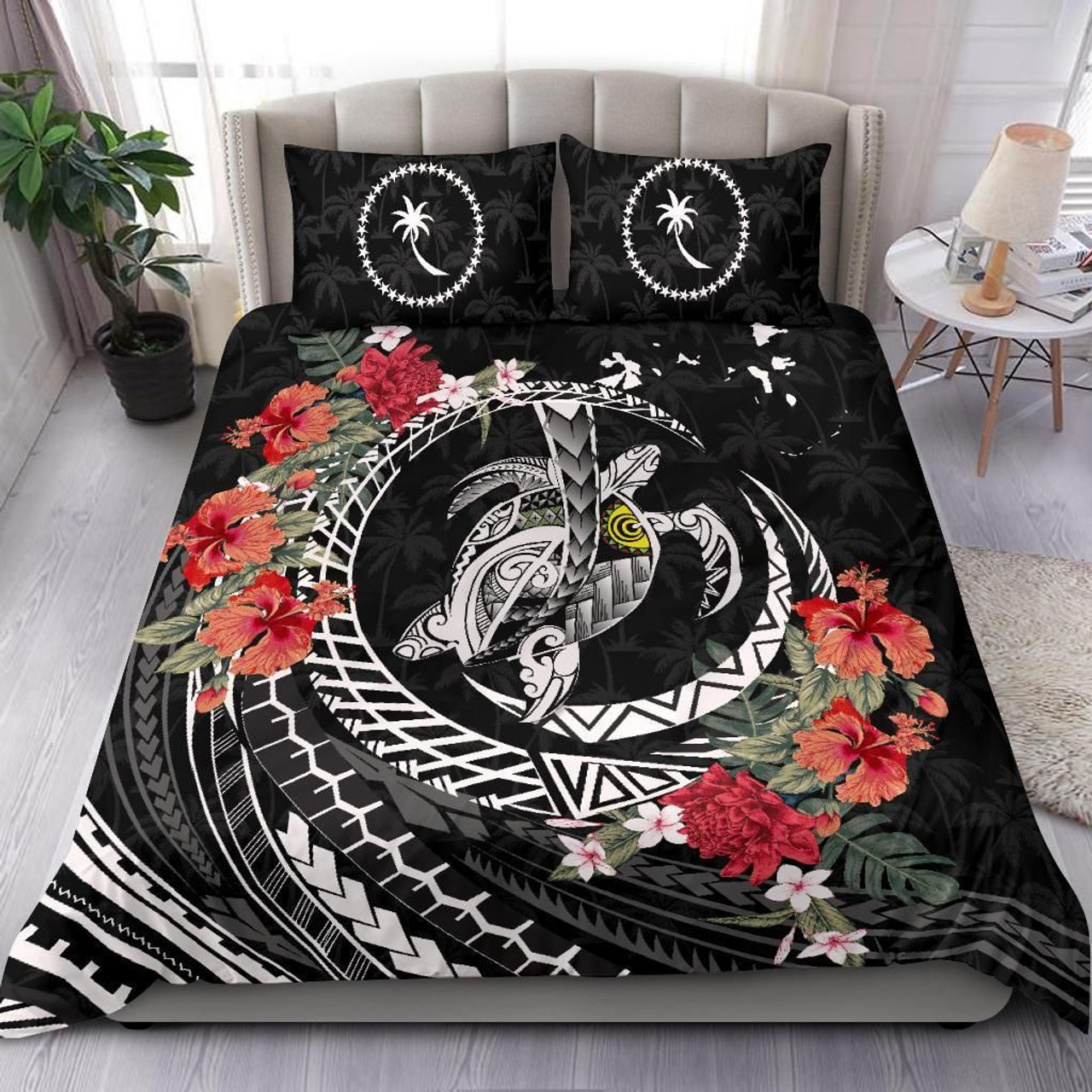 [Custom Personalised] Chuuk Bedding Set - Humpback Whale With Tropical Flowers (Blue) 5