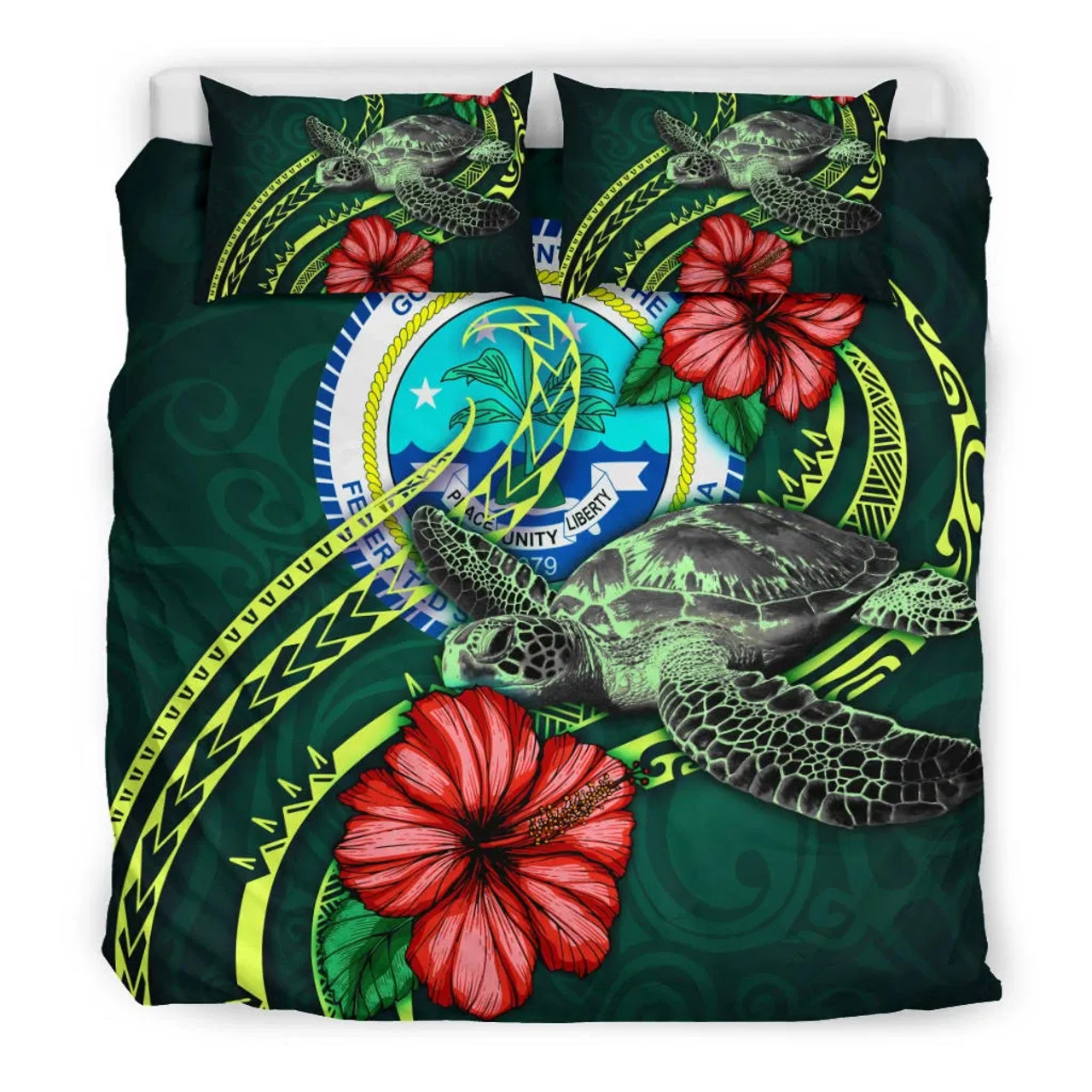 Kosrae Bedding Set White - Turtle Plumeria Banana Leaf 4