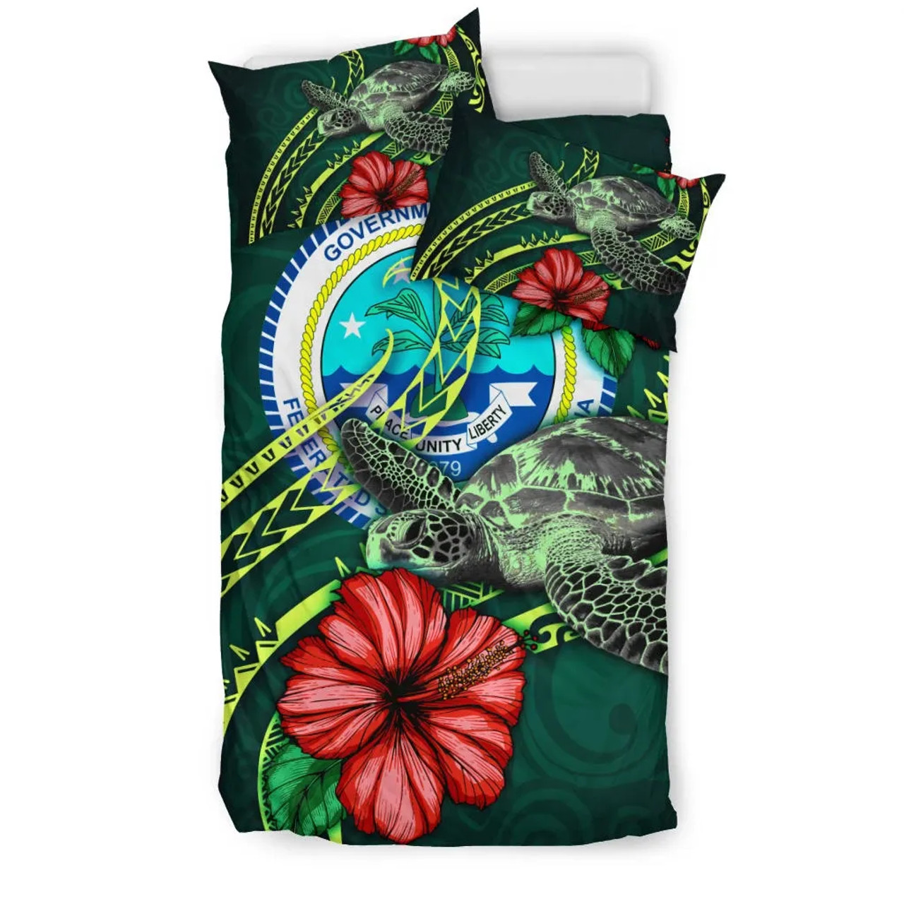 Kosrae Bedding Set White - Turtle Plumeria Banana Leaf 6