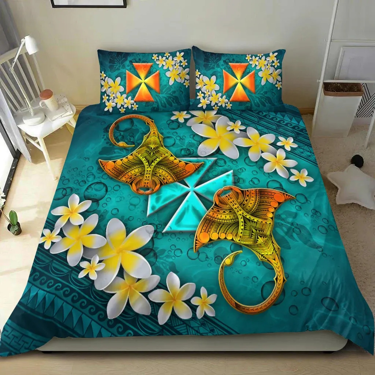 Wallis And Futuna Polynesian Bedding Set - Manta Ray Ocean 1