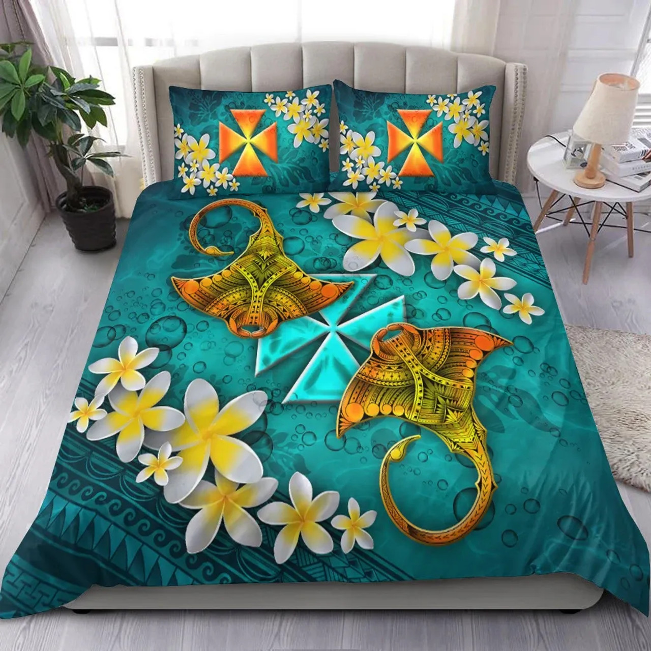 Wallis And Futuna Polynesian Bedding Set - Manta Ray Ocean 2