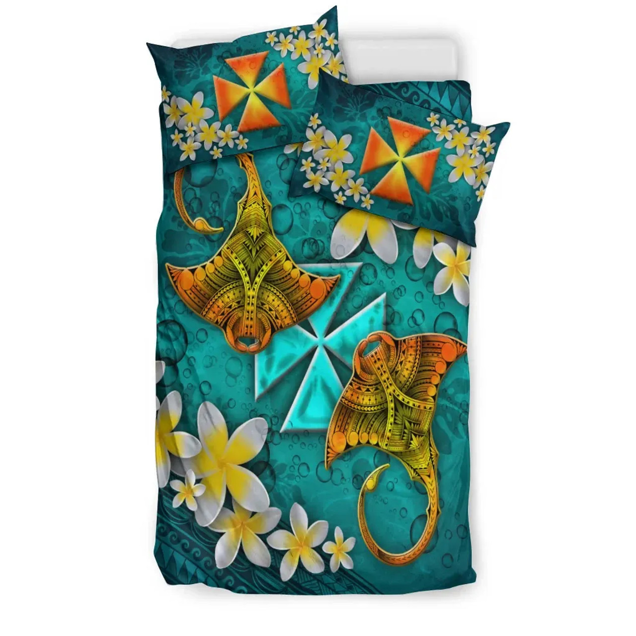 Wallis And Futuna Polynesian Bedding Set - Manta Ray Ocean 3