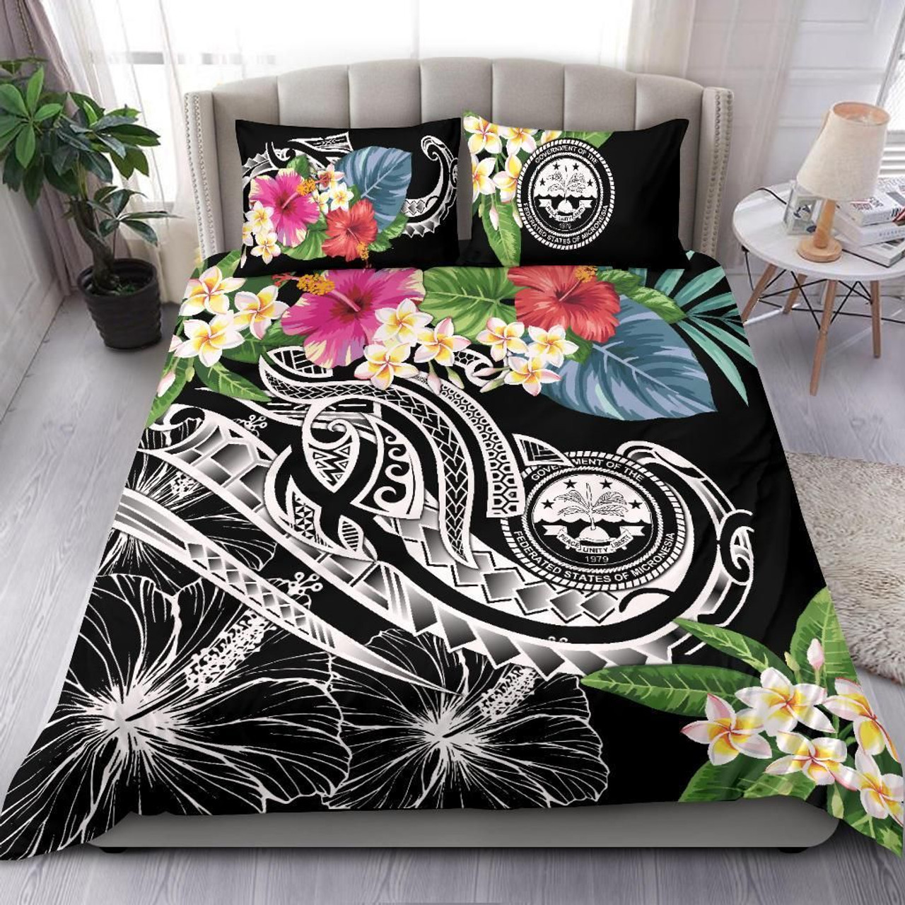FSM Polynesian Bedding Set - Summer Plumeria (Black) 1