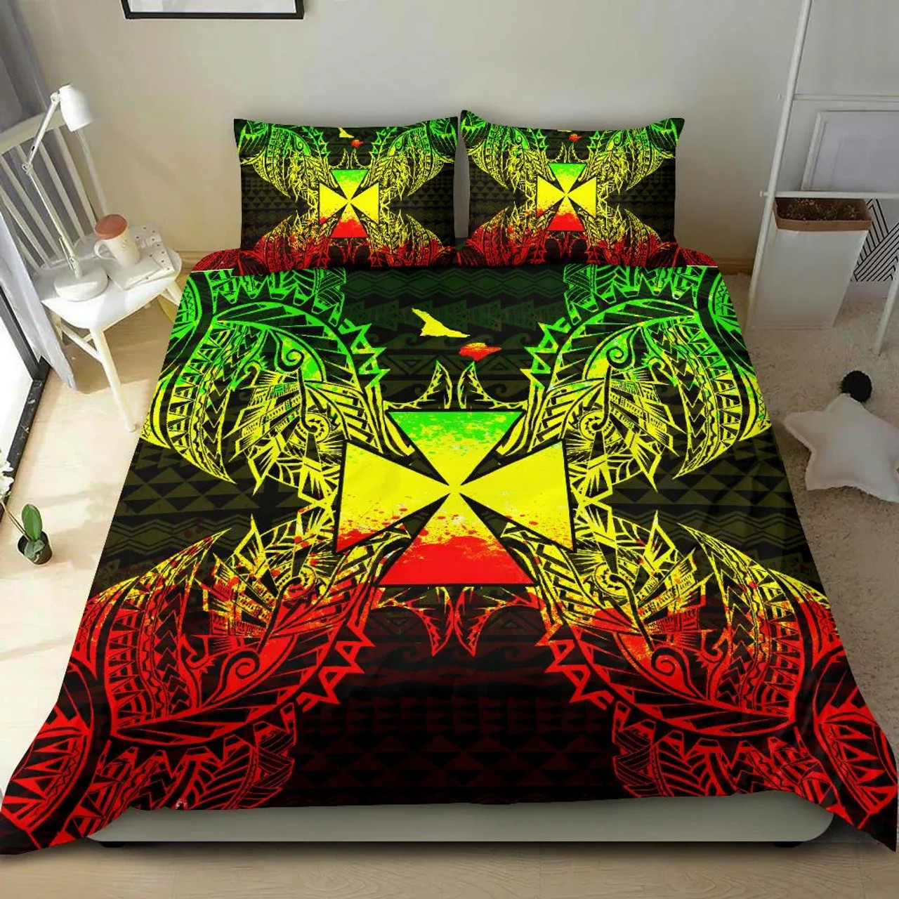 Polynesian Bedding Set - Wallis And Futuna Duvet Cover Set Map Reggae 2