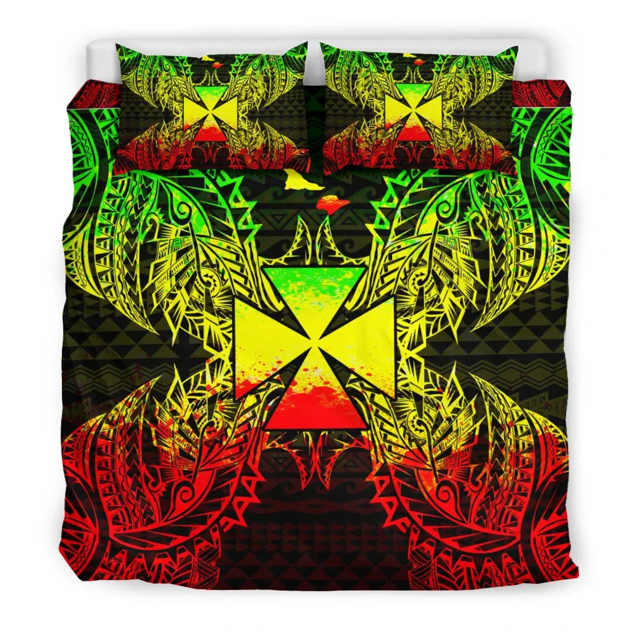 Polynesian Bedding Set - Wallis And Futuna Duvet Cover Set Map Reggae 3